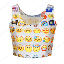 Funny QQ Emoticons Cropped Tank Top Tube Top Sleeveless White Smiley Face Running Vest Sports Crop Tops 3D Women Leisure Blouses 2024 - buy cheap