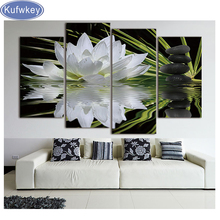 5d diy,Diamond Painting Cross-Stitch,Full,Diamond Embroidery 4 Panel White Lotus Flower Diamond Mosaic pattern,rhinestone,round 2024 - buy cheap