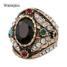 Bohemian Indian Jewelry Big Black Stone Crystal Punk Gothic Ring Ethnic Antique Gold Wedding Rings For Women Accessories 2024 - buy cheap