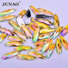 JUNAO, 8x28 мм, желтый кристалл AB, пришитые Стразы, каплевидные камни, акриловые стразы с плоской задней частью, кристаллы для шитья, драгоценные камни для рукоделия 2024 - купить недорого
