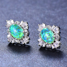 Bamos White/Green Fire Opal Stud Earrings Geometric Rainbow Earring For Women Silver Color Jewelry Bridesmaid Gift 2024 - buy cheap