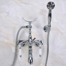 Modern Wall Mount Polished Chrome Brass Bathroom Tub Faucet Clawfoot Hand Shower Mixer Tap Telephone Shape Hand Spray ana247 2024 - buy cheap