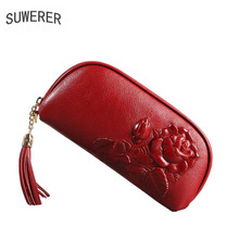 Women bag brand 2018 new women genuine leather bags Fashion color rose embossed Flowers clutch bag women leather clutch bag 2024 - buy cheap