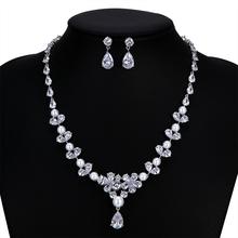 CZ Cubic Zirconia Pearls Bridal Wedding Leaves Necklace Earring Set Jewelry Sets for Women Prom Jewelry Accessories CN10254 2024 - buy cheap