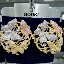 GODKI lujo 3 mariposa Cluster aro grande pendientes para mujer boda Mirco Cubic Zirconia pendientes europeos joyería de moda 2024 - compra barato