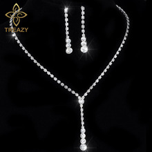 TREAZY New Fashion Celebrity Style Tassel Drop Crystal Necklace Earrings Set for Women Bridal Bridesmaid Wedding Jewelry Sets 2024 - buy cheap