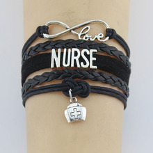 10PC/lot Infinity Love Nurse Nursing LPN CNA Hat Heart Charms Bracelet Registered Adjustable Leather Bracelets Women Men Jewelry 2024 - buy cheap