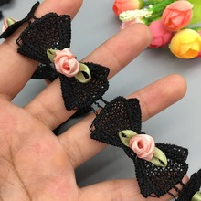 Tecido de renda africano 20x, tecido com laço preto, flor de rosa, renda bordada, aplique de fita, casamento, artesanato de costura faça você mesmo 2024 - compre barato