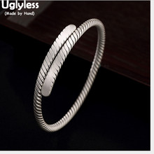 Uglyless 100% настоящий солидный 999 полностью Серебряный крученый браслет для женщин Открытый браслет ручной работы спиральные тайские серебряные браслеты ювелирные украшения 2024 - купить недорого