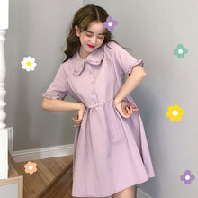 2019 Spring / Summer New Korean Short-sleeved Dress Mori Girl Sweet Loose Solid Color High Waist Fresh Student Dress 2024 - buy cheap