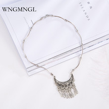 WNGMNGL 2018 New Vintage Enthic Antique Sliver Color Geometric Tassel Pendant Necklace For Women Charm Sweater Fashion Jewelry 2024 - buy cheap