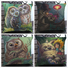 New cute Lover Owl printed linen cushion Cushion Cover covers sofa bed car home room Dec square wholesale FG077 2024 - buy cheap