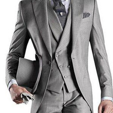 Light Gray Wedding Groom Tailcoat 2020 Peaked Lapel One Button Mens Suits Three Piece Tuxedos Suit (Jacket + Pants + Vest) 2024 - buy cheap