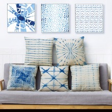 Blue Watercolor Geometry Stripe Dot Print Throw Pillow Cover 45*45cm Cushion Cover Linen Pillow Case Home Decor Pillows Cases 2024 - buy cheap