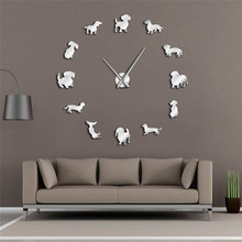 Relógio grande de parede moderno cm x cm, adesivo espelhado para cachorro, relógio quartz silencioso para decoração, sala de estar e casa 2024 - compre barato