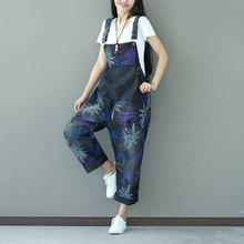 Plus Size Bib Overalls Women Big pocket Wide Leg jean Jumpsuit Fashion Casual Harem Suspender Pants Floral Print Denim Rompers 2024 - buy cheap