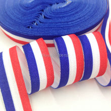 5/8" Blue/White/Red Stripe Print Fold Over Elastic Quality Stripe FOE Ribbon Elastic for DIY Headwear Hair Accessories 10Y/lot 2024 - buy cheap