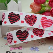 7/8'' Free shipping valentine heart leopard grosgrain ribbon hair bow diy party decoration wholesale OEM 22mm B55 2024 - buy cheap