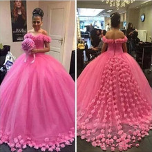 Vestido De baile Debutante, Vestidos De quinceañera con hombros descubiertos, flores en 3D, rosa, dulce Vestido De 16 años De 15 Anos 2024 - compra barato