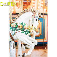 Cuadro de unicornio con diamantes redondos, juguete de punto de cruz completo, flor de mosaico de diamante 5D, bordado de diamantes, carrusel, caballo 2024 - compra barato