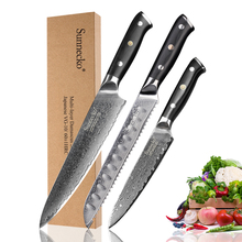 SUNNECKO High Quality Chef Bread Utility Knife Damascus Steel Japanese VG10 Kitchen Knives G10 Handle 3PCS Kitchen Knives Set 2024 - buy cheap