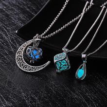 Rinhoo New Hot Glowing in the Dark Pendant Necklace Women Girl Retro Hollow Moon Luminous Charm Necklace Jewelry Wholesale Gifts 2024 - buy cheap