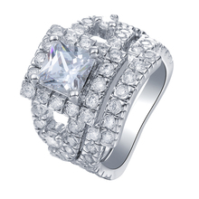 Hainon-Conjunto de anillos de boda cuadrados grandes para mujer, joyas de boda AAA blancas, Color plata, joyería de moda, anillos de regalo de aniversario 2024 - compra barato
