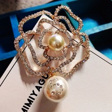Full Crystal Hollow out Crystal Camellia Pin Brooch  Brooch Pin Accessory Girl Hijab pin Collar Pin Jewelry 2024 - buy cheap