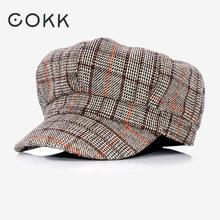 COKK Newsboy Cap Men Women Beret Plaid Octagonal Hats For Women Autumn Winter Casual Painter Beret Toucas Vintage Plaid Flat Cap 2024 - buy cheap