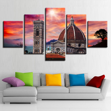 Modern Prints Home Decor Living Room Wall Art Frame 5 Pieces Retro Buildings Sunshine Scenery Paintings Modular Canvas Pictures 2024 - buy cheap