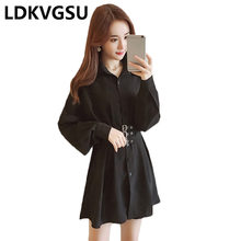 Plus Size 4XL Women Dress Casual 2019 Spring Black Shirt Dress Loose Single Breasted Long Sleeve Vestidos Belt Mini Dress ls1713 2024 - buy cheap