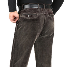 Новые толстые теплые мужские хлопковые брюки осень зима вельветовые с высокой талией эластичные прямые брюки повседневные полной длины размера плюс 29-42 2024 - купить недорого