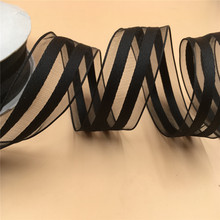 N2191 38mm X 25yards Roll Gift Box Wrapping Wired Edges Black Satin Organza Stripes Ribbon 2024 - buy cheap