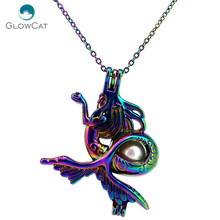 C307 Rainbow Color  Big Tail Mermaid bead cage Necklace Pendant Aroma Essential Oil Diffuser Locket Necklace 2024 - buy cheap