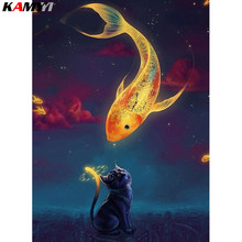 Full Drill Square/Round Drill 5D DIY Diamond Painting "Cat and koi" 3D Embroidery Cross Stitch Mosaic Home Decor  HYY 2024 - buy cheap