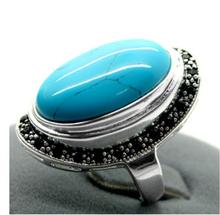 17x30mm azul turquesa oval gemas 925 prata esterlina marcasite anel 2024 - compre barato