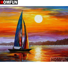 Homfun quadrado completo/broca redonda 5d diy pintura de diamante "navio por sol" bordado ponto cruz 5d decoração de casa presente a15880 2024 - compre barato