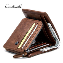 CONTACT'S Genuine Leather Men Wallets Vintage Trifold Wallet Coin Purse Male Wallet Small Card Holders Short Walet Portomonee 2024 - buy cheap