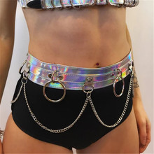 Laser Holographic Pu Leather Metal Chain Waist Belts Women 2019 Punk Festival Rave Accessories Party Clubwear Belt Gold Silver 2024 - buy cheap