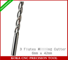 6mm*42mm,Freeshipping,CNC solid carbide end mill,Woodworking Router Bit,3 Flutes Spiral milling Cutter,MDF,PVC,acrylic,hardwood 2024 - buy cheap