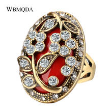 2018 Fashion Crystal Flower Wedding Rings Antique Gold Color Bohemian Ring Indian Jewelry Gifts For Women Free Shipping 2024 - buy cheap