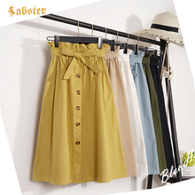Otoño primavera Faldas Mujer 2018 coreano elegante solo botón falda de cintura alta Mujer plisado lazo cinturón falda kz121 2024 - compra barato