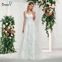 Vestido de noiva elegante marfim sem mangas, apliques linha, vestido de casamento comprido, vestidos simples de renda 2024 - compre barato