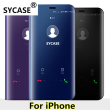 SYCASE для Apple iPhone 6 6 Plus 6s 6s Plus 7 8 Plus роскошный зеркальный прозрачный вид умный чехол Интеллектуальный защитный чехол для сна 2024 - купить недорого