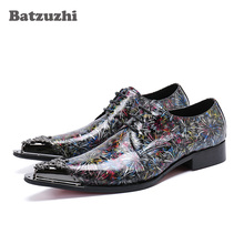 Batzuzhi Italy Style Men Shoes Pointed Metal Tip Color Leather Dress Shoes Men Formal Lace-up zapatos de hombre Party Footwear! 2024 - buy cheap