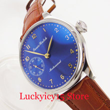PARNIS-Reloj de pulsera de cuerda manual para hombre, pulsera de 44mm con esfera azul, 6497, movimiento 2024 - compra barato