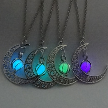 New Hot Moon Glowing Pendants Necklace Gem Charm Jewelry Silver Plated Women Halloween Hollow Luminous Stone Necklace Gifts 2024 - buy cheap