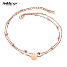 JeeMango Fashion Double Layer Stainless Steel Heart Charm Anklets For Women Rose Gold Color Leg Bracelet Foot Jewelry JA19026 2024 - buy cheap