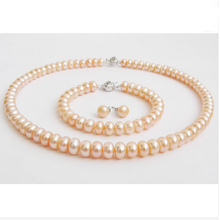 Conjunto de joyas para mujer boda rosa perla 9-10mm AAA perlas naturales de agua dulce collar pulsera pendiente Rosa flor cierre caja gratis 2024 - compra barato