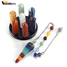 Sunligoo 7 Chakra Star Group Healing Crystal Quartz Hexagonal Point Array Statue Figurine&Chakra Dowsing Pendulum Healing Stone 2024 - buy cheap